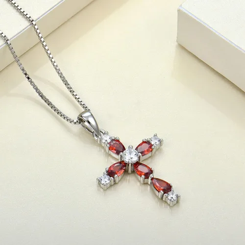 Vista 154 de YL Collar de cruz de plata de ley 925 con colgante de piedra natal religiosa para mujer