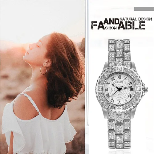 Vista 6 de Avaner Reloj de pulsera para mujer, reloj de pulsera helado, reloj de pulsera analógico de cuarzo con diamantes de imitación