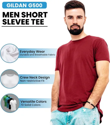 Vista 3 de Gildan Men's Heavy Cotton Short Sleeve T-Shirt, Style G500, Multipack of 124610, Make Your Own Customized Set!