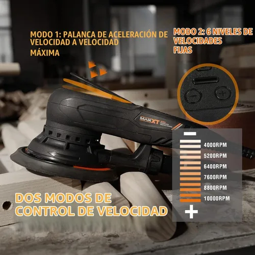 Vista 3 de MAXXT Lijadora Orbital Aleatória Eléctrica de 2.5mm, Lijadora Orbital de Velocidad Variable Multifuncional de 350W 3A, Lijadora Eléctrica con Cable