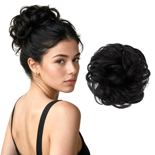 Vista 15 de Barsdar - Moño de cabello 100 % humano, Moño desordenado, Extensiones de cola de caballo, Moño de cabello rizado, Pieza de cabello