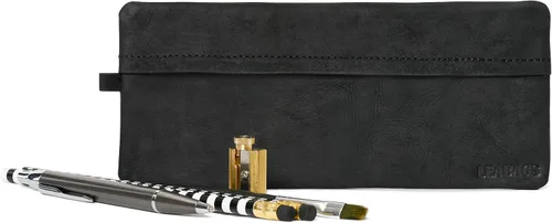 Vista 2 de LEABAGS Estuche de cuero para lápices, Negro, Grande, Vintage