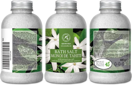 Vista 3 de AROMATIKA - Sal de baño Monoi de Tahiti 21.16 oz (600 g) – Aroma de flores de coco y gardenia – Baño relajante – Buen sueño – Aromaterapia – Baño