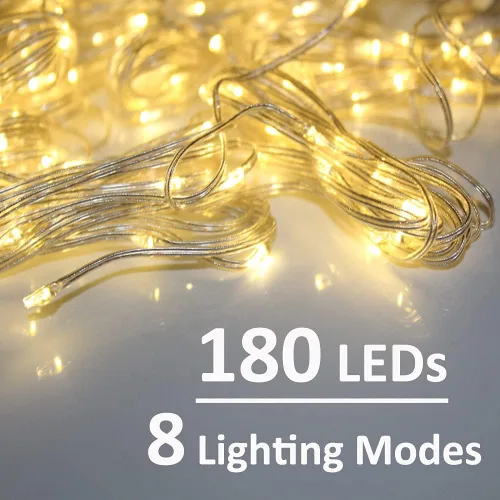 Vista 12 de Solhice Luz de cortina para ducha, 180 LEDs impermeables con batería, luces de hadas para cortina de 72 x 72 pulgadas con 10 ganchos para ducha