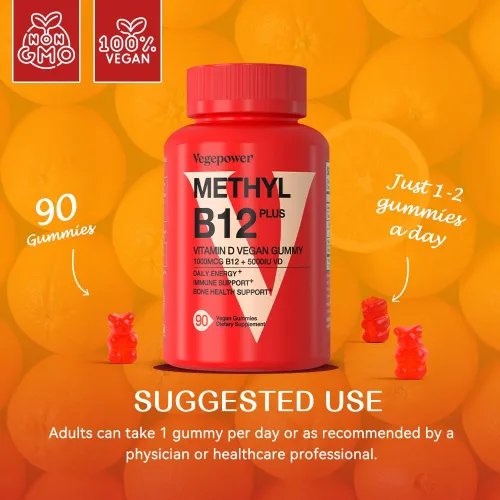 Vista 8 de Gomitas veganas de vitamina D3 y B12, suplemento de metilo B12 para adultos y niños, mejorado con vitamina D 3 para energía natural, inmune