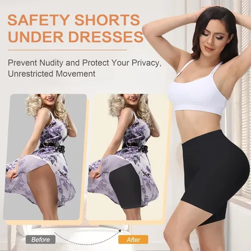 Vista 4 de Yeblues Paquete de 3 pantalones cortos sin costuras para debajo del vestido, pantalones cortos suaves para yoga, bicicleta, entrenamiento