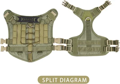 Vista 7 de Arnés táctico para perros grandes y medianos, sin tirones, chaleco militar para perro de servicio con panel Molle, arnés para perro con asa