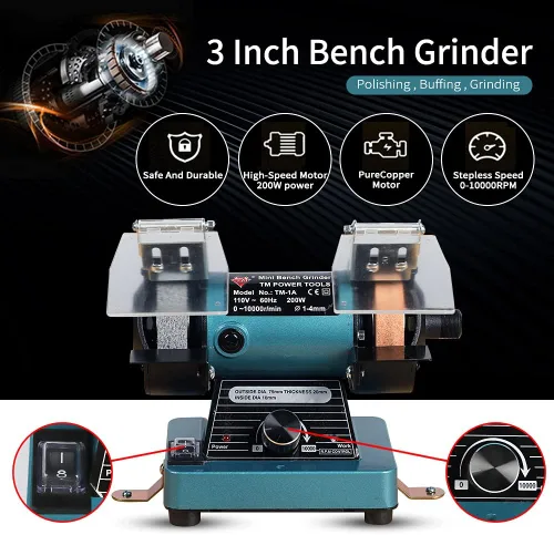 Vista 2 de LIBAOTML Rectificadora de Banco Mini con Velocidad Variable para Pulido, Abrillantado y Fabricación de Joyas, Pulidora de Banco Pequeña y Equipo