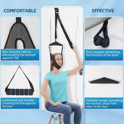 Vista 4 de Dispositivo de tracción cervical del cuello sobre la puerta, estirador de cuello portátil, terapia física casera eficaz para aliviar el dolor