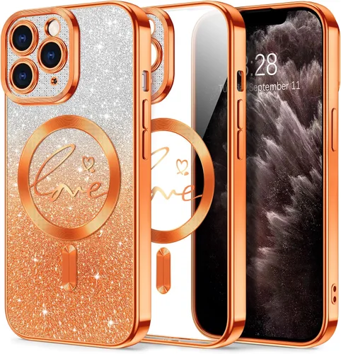 Vista 74 de Hython Funda para iPhone Air con purpurina, compatible con MagSafe Love Heart fundas magnéticas transparentes para teléfono para mujeres y niñas