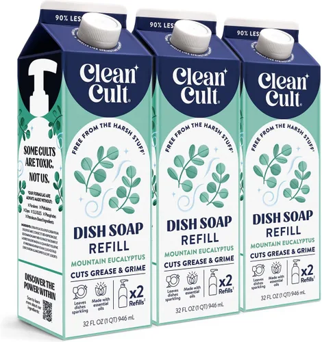 Vista 8 de Cleancult Repuesto líquido de jabón para platos (32 onzas, 1 unidad) – Poder de limpieza a base de plantas – Jabón para platos que corta la grasa