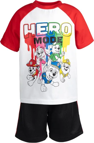 Vista 4 de Paw Patrol Chase Rubble Everest Skye Marshall Raglan - Conjunto de camiseta y pantalones cortos de malla