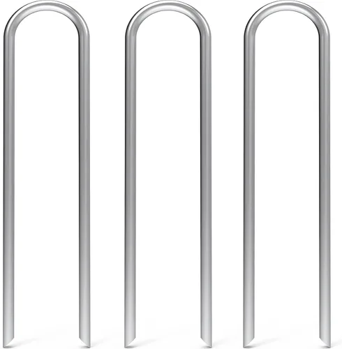 Vista 9 de MySit Paquete de 80 estacas de jardín de 4 pulgadas, estacas de riego por goteo galvanizadas en forma de U, estacas de tierra para manguera