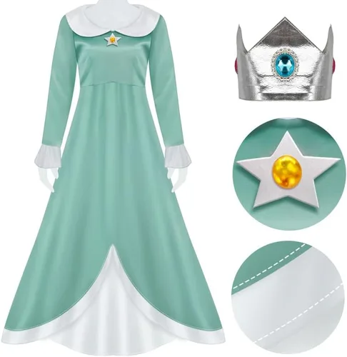 Vista 4 de PAINEOMN Vestido de princesa para mujer, disfraz de princesa de Halloween, cosplay, corona, aretes, guantes, traje de disfraz para adultos