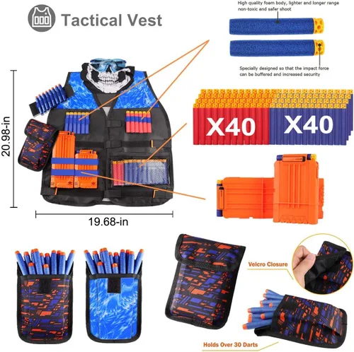 Vista 8 de 2 juegos de chaleco táctico Exsport, 2 chaquetas tácticas de élite para pistola Pack N-Strike 2 manos de muñeca, 2 clips de recarga rápida, 2