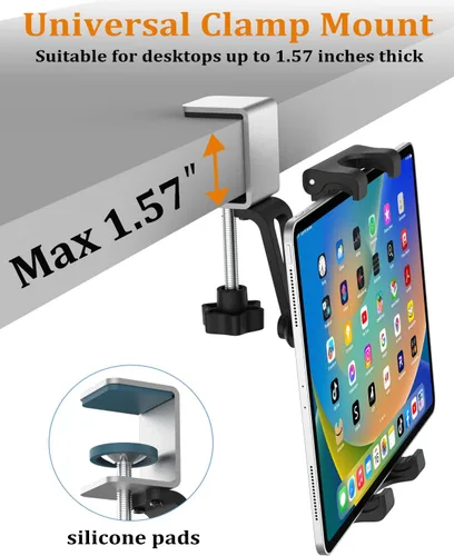 Vista 3 de Soporte para tablet debajo del gabinete, soporte para tableta de cocina con base de abrazadera de metal Sdurdy, soporte para tableta de escritorio