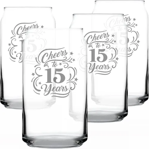 Vista 6 de Regalos personalizados de vidrio con texto en inglés «Cheers to 15 Years» para mujeres y hombres, decoración de fiesta de 15 aniversario, vasos