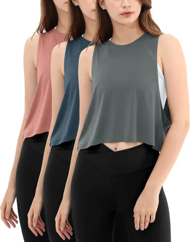 Vista 16 de ODODOS Paquete de 3 camisetas sin mangas sueltas para mujer, camisetas sin mangas para gimnasio, atletismo, entrenamiento, camisetas de yoga