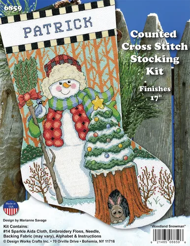 Vista 2 de Design Works Crafts Woodland Snowman - Kit de calcetines de punto de cruz, por yarda