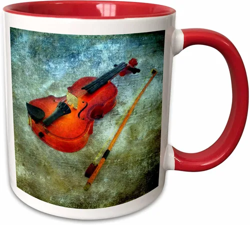 Vista 10 de 3dRose Violin by Angelandspot 15oz Two-Tone Black Mug