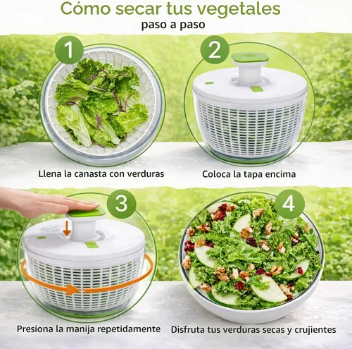 Vista 3 de Brieftons QuickPush - Molinillo de ensalada grande, tamaño familiar de 6.3 cuartos de galón, bomba y freno manual con una sola mano, hilandero
