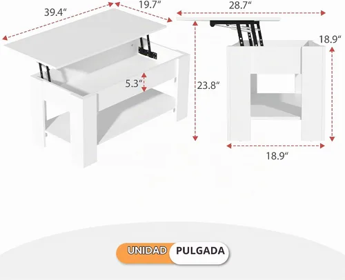 Vista 2 de Mesa de centro elevable con almacenamiento para sala de estar, mesa consola de madera rústica, mesa de té central de escritorio oculta para muebles