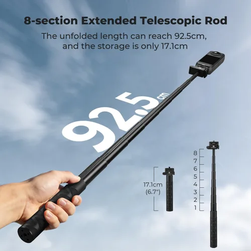 Vista 3 de K&F CONCEPT Palo selfie plegable compatible con Insta360 X5, varilla de extensión de aleación de aluminio de 36.4 in, poste invisible, mango