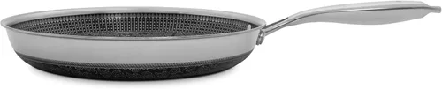 Vista 3 de Hell's Kitchen Sartén Híbrida de 11", Acero Inoxidable Tri-Clad y Cerámica Antiadherente Libre de PFAS, sin PFOA, sin PTFE, sin Teflón, Utensilios