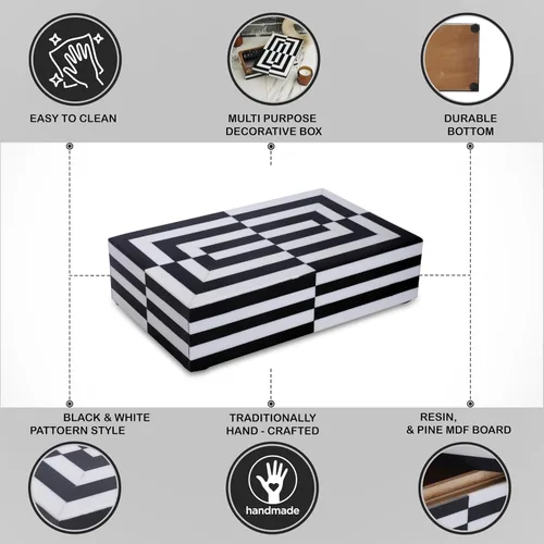Vista 4 de Caja de almacenamiento de joyas con ilusión 3D en blanco y negro, organizador geométrico decorativo para aretes, collares y recuerdos, caja