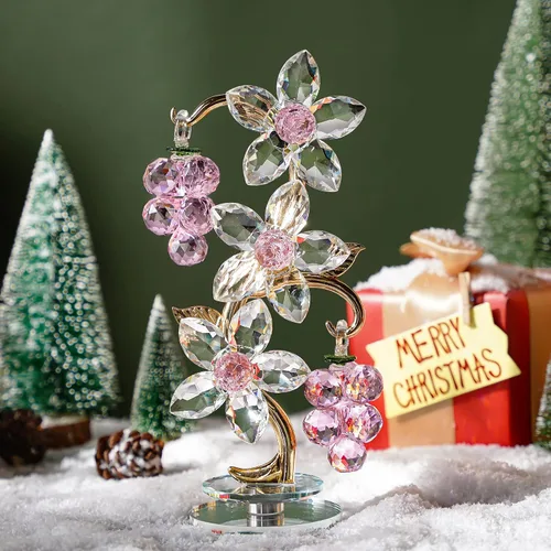 Vista 9 de Figura giratoria de uva de cristal rosa para centro de mesa