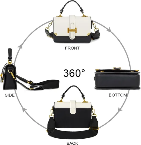 Vista 7 de LL LOPPOP Bolsos de hombro con asa superior para mujer, elegantes y pequeños, de cuero, estilo cartera A-negro blanco(2035)