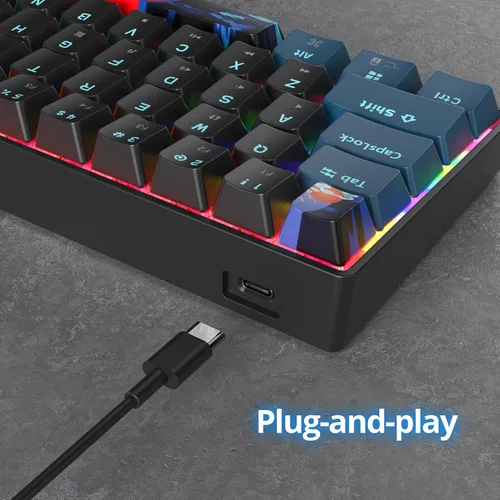 Vista 6 de Teclado mecánico 60% para juegos, 68 teclas, retroiluminación arcoíris, mini teclado compacto con cable con interruptor rojo para Windows Laptop