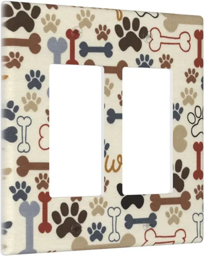 Vista 2 de Cubierta decorativa para interruptor de luz basculante doble con diseño de patas de perro, diseño de huellas de perro, placa frontal artística