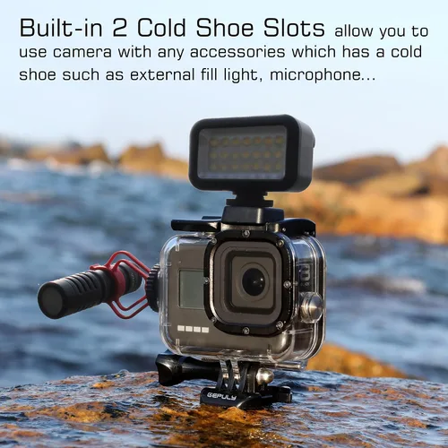 Vista 3 de GEPULY Carcasa impermeable para GoPro Hero 8 Negro, doble ranura para zapata fría protectora subacuática carcasa para GoPro Hero 8 Cámara de acción