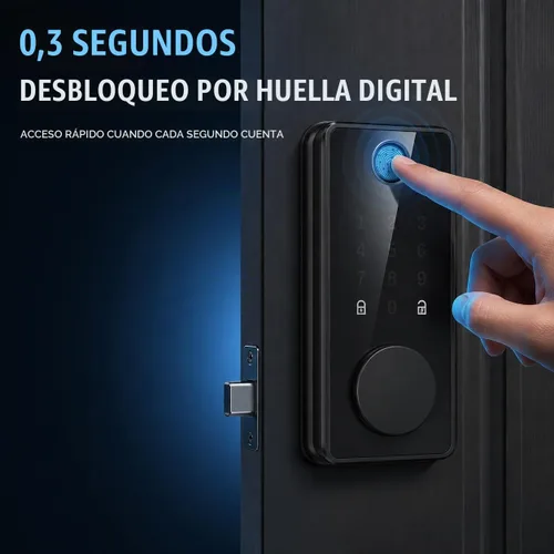 Vista 4 de Cerradura de puerta de huellas dactilares, cerrojo sin llave para puerta