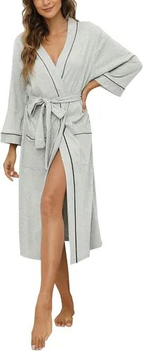 Vista 20 de HEARTNICE - Bata de baño de algodón para mujer, tejido de punto tipo quimono, para el spa, liviana, larga