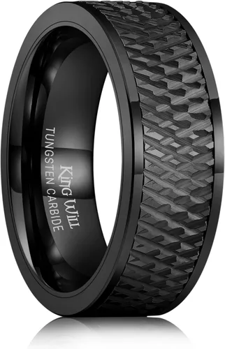 Vista 27 de King Will Anillo de carburo de tungsteno para hombre, banda de boda con diseño estriado, 6/7/8mm de ancho, acabado cepillado/pulido, anillos para 6mm
