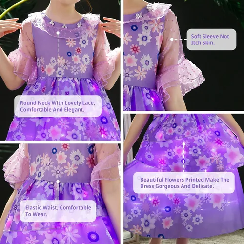 Vista 4 de CIYTI Disfraz de princesa iluminado para niñas, disfraz de fiesta de cumpleaños de Halloween, disfraz de cosplay para niños