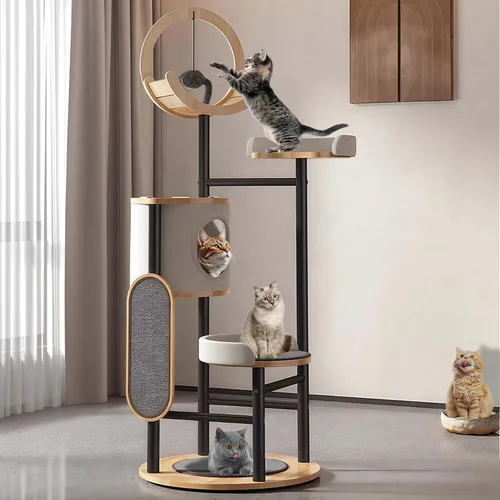 Vista 7 de Árbol de gato de 75 pulgadas para gatos de interior grandes y adultos, torre moderna de escalada para gatos grandes, poste alto para gatos, acogedor