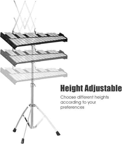 Vista 4 de Giantex Kit de campana de percusión Glockenspiel de 30 notas con estuche de transporte, almohadilla de práctica, soporte de altura ajustable, mazos
