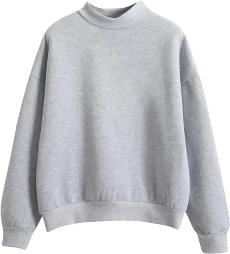 Vista 13 de Sudadera de cuello alto falso para mujer, cuello redondo, cómoda, color liso, suéter casual de manga larga, suéter de otoño