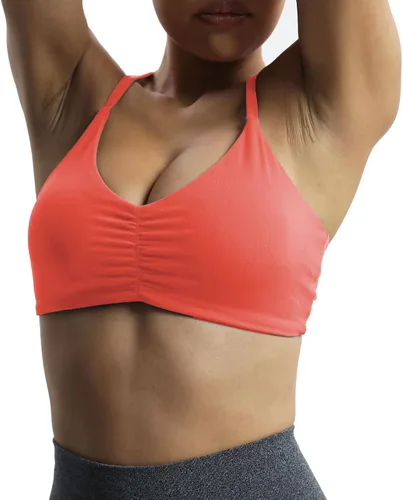 Vista 5 de Aoxjox Brasier deportivo de entrenamiento para mujer, camiseta sin mangas con espalda cruzada, fruncida, con relleno, para yoga