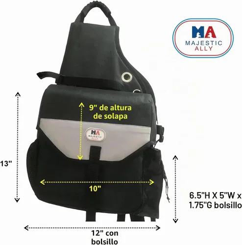 Vista 7 de Bolsa de sillín Majestic Ally para caballos - Bolsa de sillín acolchada, reflectante, impermeable y aislada de nylon con bolsillos y portabotellas