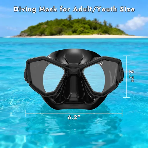 Vista 5 de Scuba Mask Adults, Snorkel Diving Mask, Freediving Mask, Snorkeling Gear Swimming Goggles HD Tempered Glass, Low-Volume Dive Mask with Nose Cover