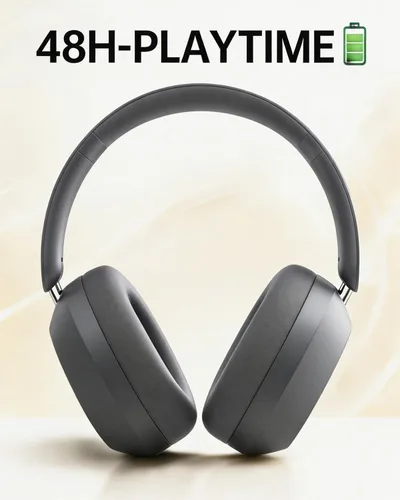 Vista 4 de Wentronic Y05 Wireless Bluetooth Headphone, Noise Cancelling, Grey Wireless Over-Ear Headphones, Hi-Res Audio, 48H Playtime, Built-in Mic, Comfort
