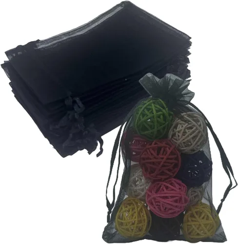Vista 28 de Paquetes de 50 bolsas de organza de regalo de 4 x 6 pulgadas, cordón negro a granel para baby shower, Navidad, cumpleaños de profesores, recuerdos
