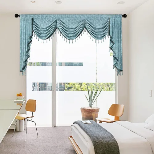 Vista 16 de ELKCA Cenefa de Cascada Jacquard con Cuentas de Lujo Beige Cenefas de Cortinas de Ventana para Sala de Estar, Bolsillo para Varilla, 1 Panel