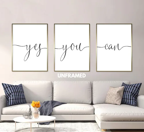 Vista 2 de Yes You Can, Set of 3, 24 x 36 Inch Poster Print, Minimalist, Typography, Motivational Bedroom Wall Art, Modern Home Decoration