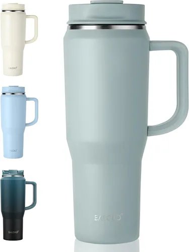 Vista 24 de EALGRO Botella de agua aislada de 40 onzas con popote y asa, frasco de agua deportivo de metal grande, taza de café de viaje de acero inoxidable