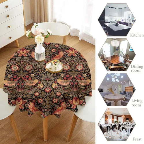 Vista 257 de Mantel Floral Retro de Pájaros, Diseño Original Bohemio William Morris Estampado Cubierta de Mesa para Hogar Picnic Fiesta Comedor Cocina William